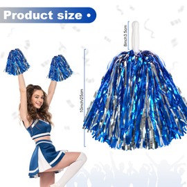 LINYAPRY 24 Pcs Metallic Cheerleading Pom Poms for Kids, Cheerleaders Cheer Pom Poms with Baton Handle, Cheering Squad Hand Flower for Adults Team Spirit Sports Game Dancing Party (Blue and Sliver)