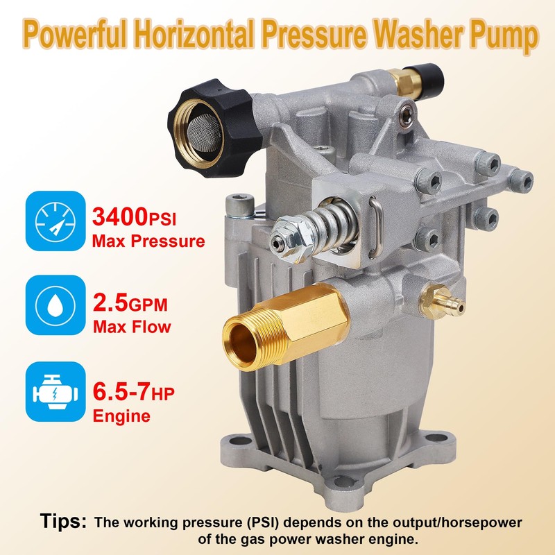 Biswing Pressure Washer Pump, 3/4" Shaft Horizontal Axial Plunger, 3400