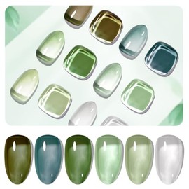 JODSONE Jelly Gel Nail Polish Set of 6 Colors Green Set Need U V Cured for Nail Art Manicure DIY Salon at Home Gift for Women