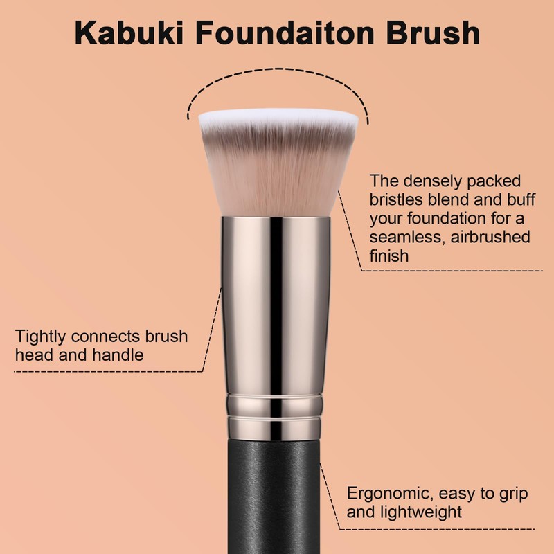 TEOYALL Kabuki Foundaiton Brush, Flat Top Dense Buffing Brush for