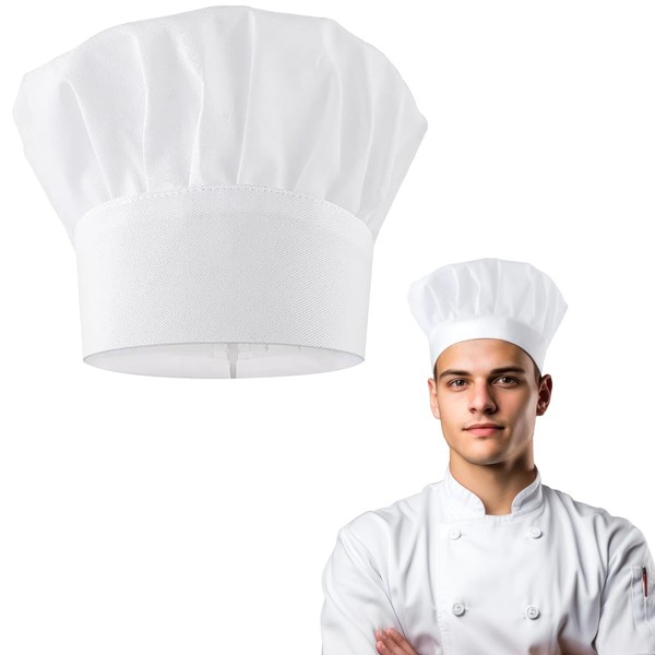 MHDUYEG Chef's Hat, White Chef's Hat, Adult Unisex, Traditional Chef's Cap, Adjustable Elastic Band, Kitchen Hat, Chef's Hat for Men and Women, Unisex Chef's Hats for Restaurant, BBQ Baking and