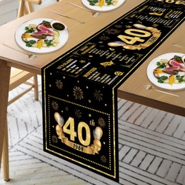 40th Birthday Table Runner Back in 1984 Birthday Decorations for 40 Years Old Men Women Black Gold Vintage Born in 1984 Birthday Table Runner Non-Slip Dining Table Linen Cloth Party Decor 72 Inch Long