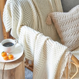 Hayisugal Bedspread Blanket Boho Blanket Soft Knitted Blanket Reversible Blanket Sofa Blanket Couch Blanket Throw Blanket Beige 130 x 200 cm