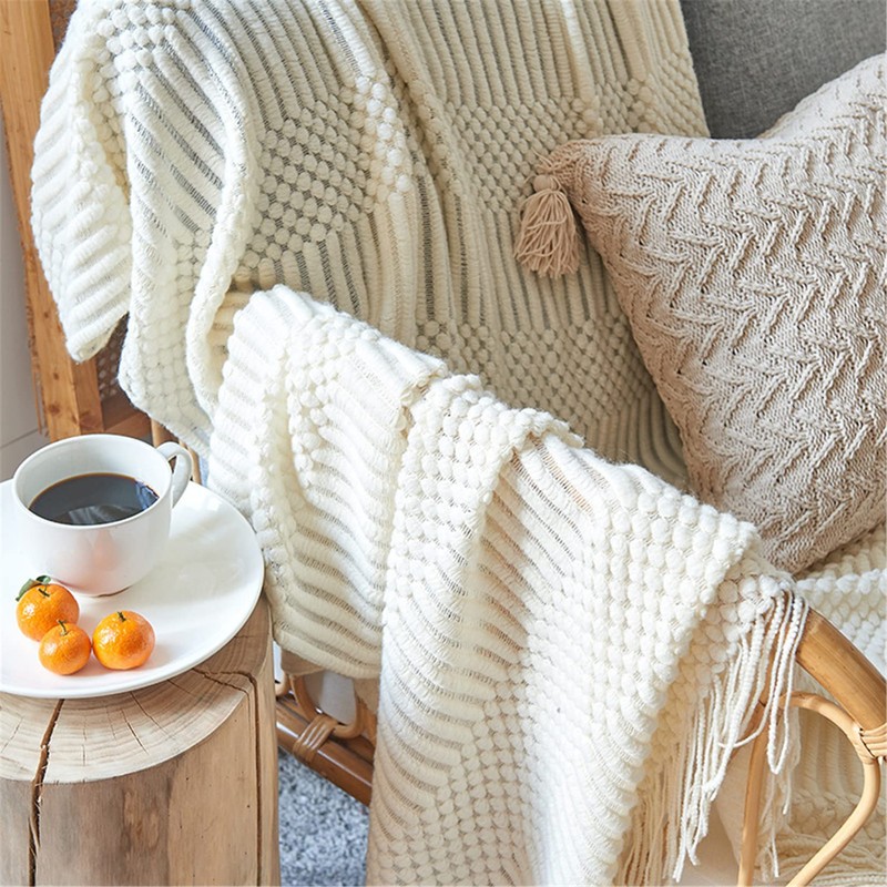 Hayisugal Bedspread Blanket Boho Blanket Soft Knitted Blanket Reversible Blanket