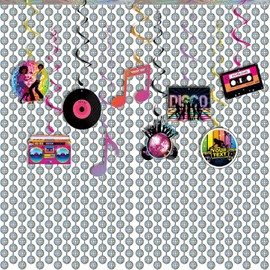 11 Pack Disco Party Decorations, 2 Pack Disco Ball Silver Foil Curtain 9 Pack Disco Ball Hanging Swirls Photo Backdrop for The 70s & 80s Last Disco Bachelorette Party Decorations