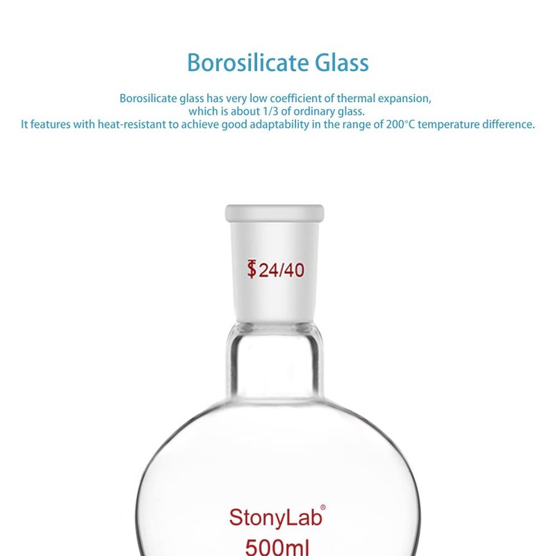 stonylab Recovery Flask, Heavy Wall Single Neck Borosilicate Glass Rotary