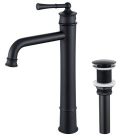 Matte Black Tall Bathroom Faucet, Antique Brass Bathroom Faucet for Vessel 1 Hole, Single Handle Bathroom Sink Faucet with Pop Up Drain Supply Hose for Vanity Lavatory Farmhouse(L2302-BK)