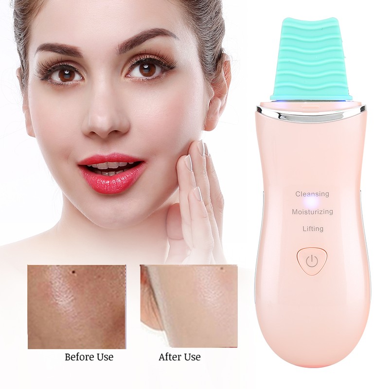 Ultrasonic Skin Scrubber Face Cleaning Vibration Massage Home Beauty MachinePink