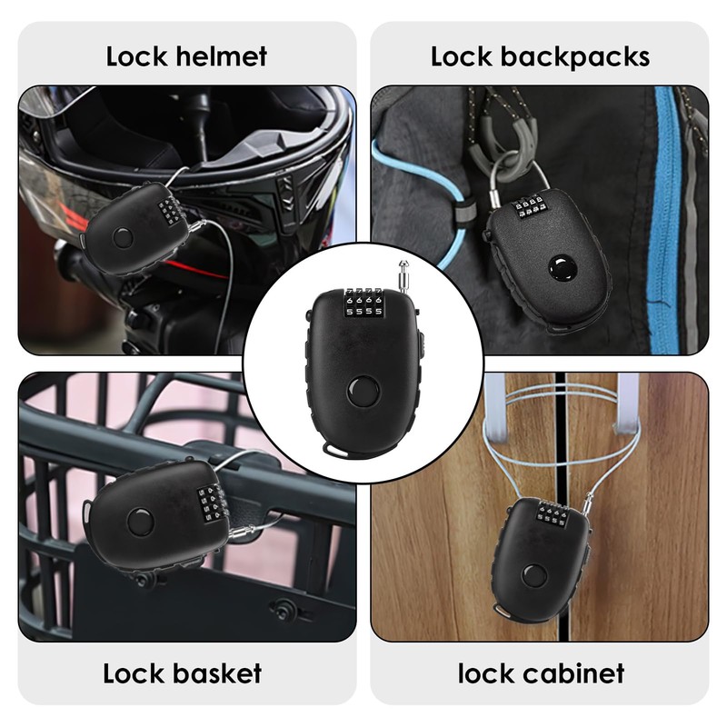 Cable Lock Combination Lock with 4 Number Discs and Wire