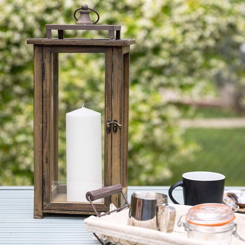 Stonebriar 18 Inch Rustic Wooden Candle Hurricane Lantern, For Table