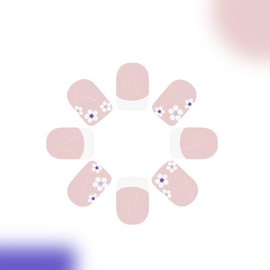 24PCS Short Press on Nails Square Fake Nails Cute Pink Flower French Designs Nude Color Full Cover Design Nail Art Decoration Glossy Full Cover Acrylic False Nails Extra Stick on Nails