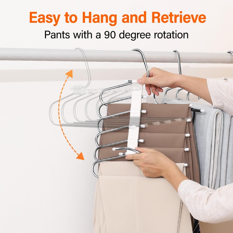 Upgraded Collapsible Pants Hangers Space Saving, 6 Layers Clothes Rack,