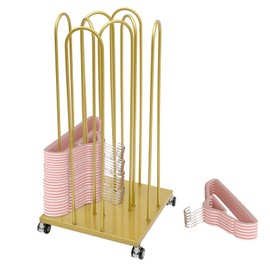 CNCEST Hanger Organizer Stacker, Hanger Organizer Storage Rack with Wheels, 4 in 1 Hanger Rack for Laundry Room, Retail Store (Gold)