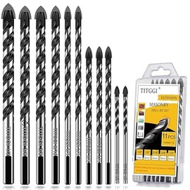 11PCS Masonry Drill Bit Set & Concrete Drill Bit Set, Extension Professional Carbide Drill Bit Set for Glass/Brick/Plastic/Cement/Wood/Tile/Etc, 1/8"-1/2" by TITGG