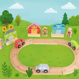 Wooden Train Set for Toddler, Wooden Tracks fits Thomas, fits Brio, fits Chuggington, fits Melissa and Doug - Expandable, Changeable Train Toy for 3 4 5 Years Old Girls & Boys (Farm)