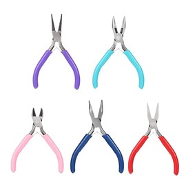 Cisixin 5-Piece Jewellery Pliers Set Pliers Needle Pliers Round Nose Wire Cutter Pliers Curved Long Nose Pliers Flat Pliers for Jewellery Making DIY Crafts