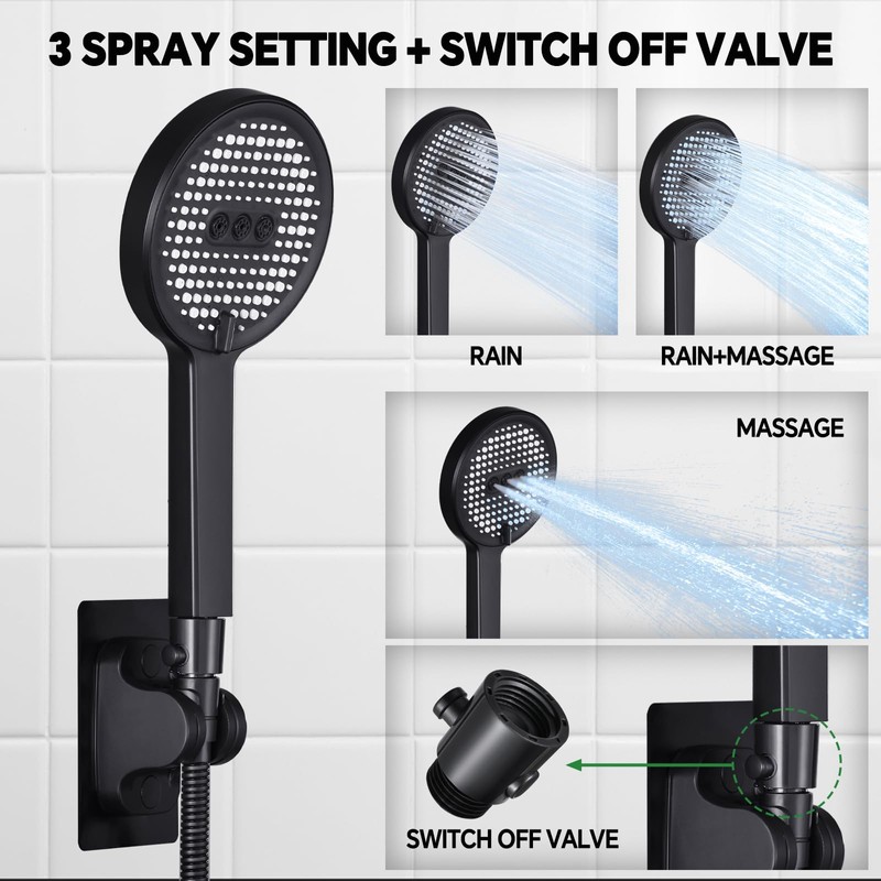 JFJIARUI 13" Shower Heads with Handheld Spray Combo, High Pressure