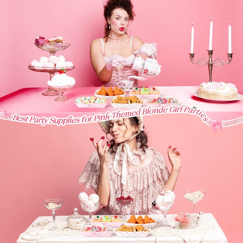 Blushtier 7" Pink Bow Paper Hot Dog Trays Pink Bow