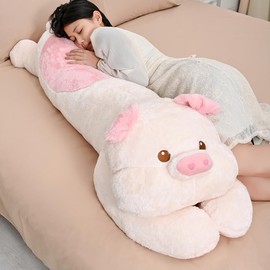 Giant Pig Stuffed Animals, Cute Kawaii Long Plush Body Sleeping Hugging Pillow, Huge Pig Plush Hugging Pillow Gifts for Every Age (51.1in)