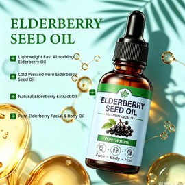 AQILUN Elderberry Seed Oil, Cold Pressed Elderberry Seed Oil, Pure Sambucus Nigra Extract - Fast Absorbing Lightweight Moisturizing Serum for Face, Skin, Hair, Nails (1)