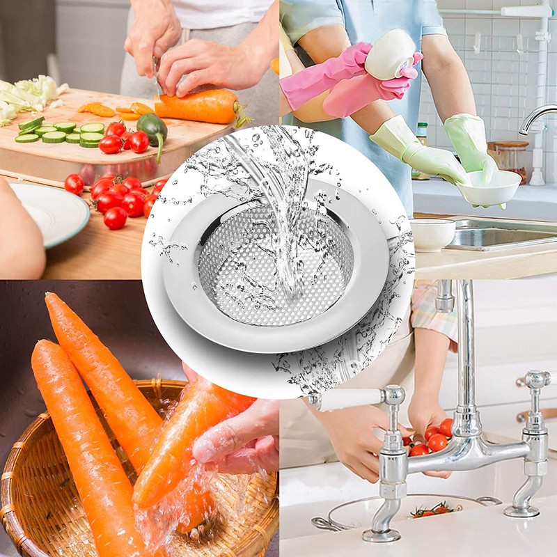 Qinglele 2pcs Kitchen Bathroom Sink Strainer, Stainless Steel Drain Filter,