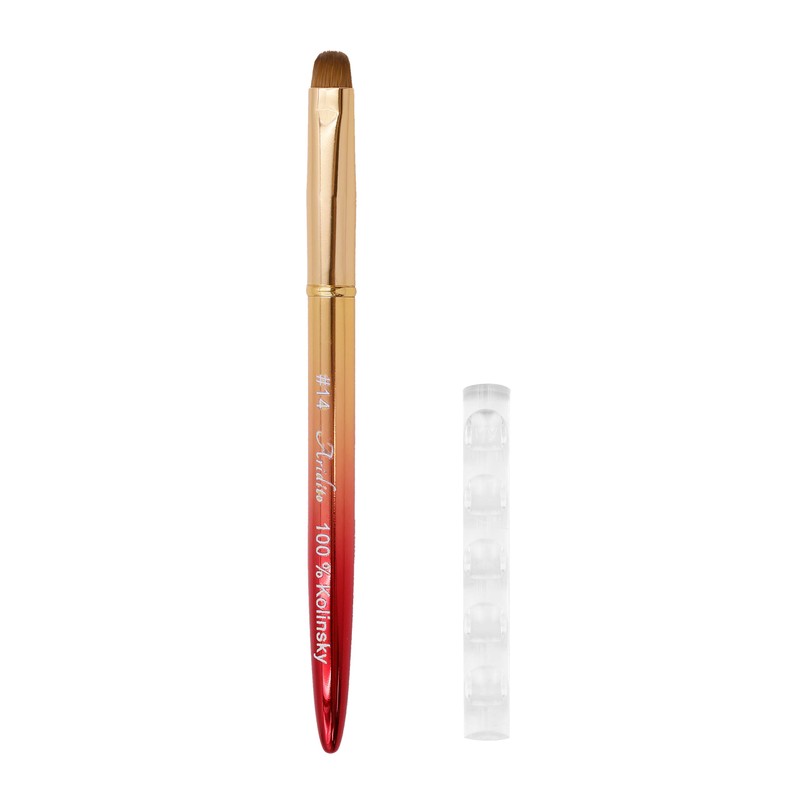 Pure Kolinsky French Nail Brush with Metal Handle (Red-Gold, 14#)