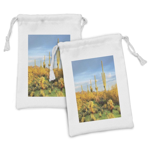 Ambesonne Saguaro Fabric Pouch Set of 2, Sun Bath in