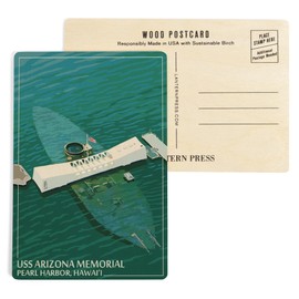 Pearl Harbor, Hawaii, USS Arizona Memorial (4x6 Birch Wood Postcards, 2-Pack Stationary, Rustic Home Wall Decor)