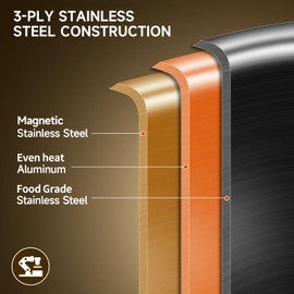 LOLYKITCH 9.5 Inch Tri-Ply Stainless Steel Frying Pan,Skillet,Induction Cooking Pan,Dishwasher and Oven Safe,Detachable Handle.