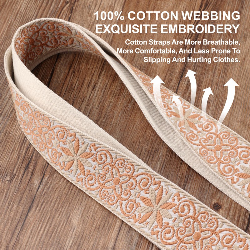 Nefelibata Banjo Strap 2" Wide Full Grain Leather Jacquard Embroidered
