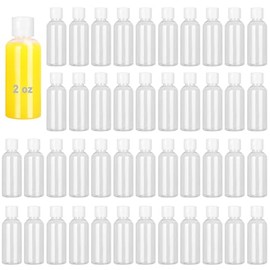 Paquete de 110 botellas de plástico de 2 onzas con tapas superiores blancas, botellas de plástico transparentes para loción y champú, sin BPA para líquidos y cuidado personal