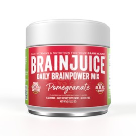 BrainJuice Nootropics Brain Support Supplement, Gluten Free Powder for Energy and Focus, Drink Mix with L Theanine, Alpha GPC, Vitamin B, Organic Green Tea Extract Caffeine, Pomegranate, 15 Servings