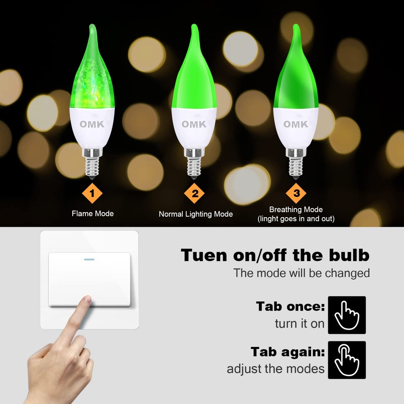 OMK 6 Pack Green LED Christmas Flame Effect Light Bulb