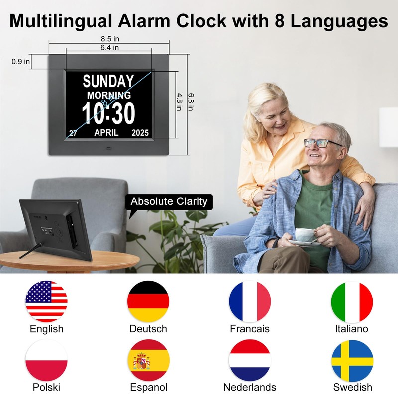 yamemo 8 Inch Extra Large Digital Alarm Clock for Seniors