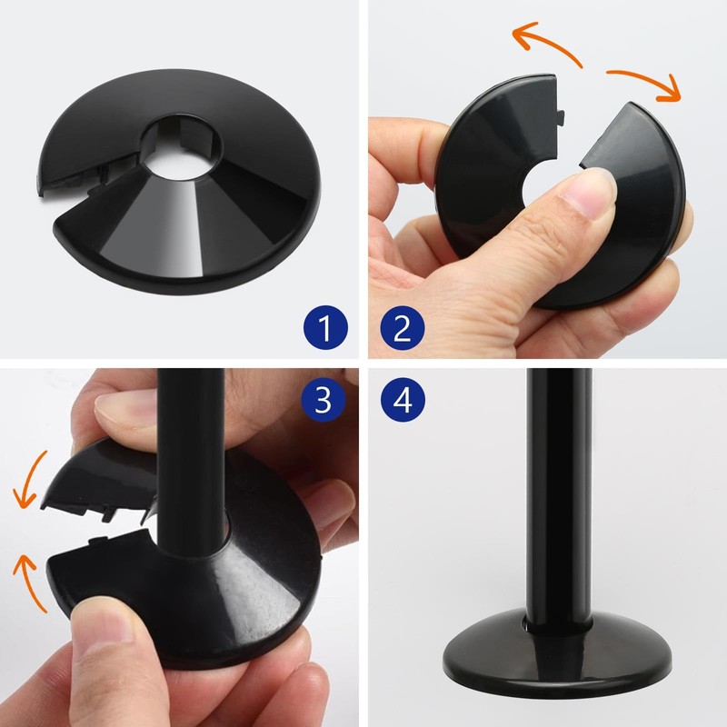 Radiator Pipe Covers and Collars 15mm x 200mm Black, 2