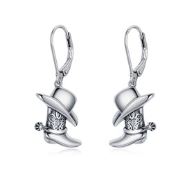 VONALA Cowgirl Earrings 925 Sterling Silver Western Cowboy Boots Drop Earring Jewellery Gift for Women Men, Sterling Silver