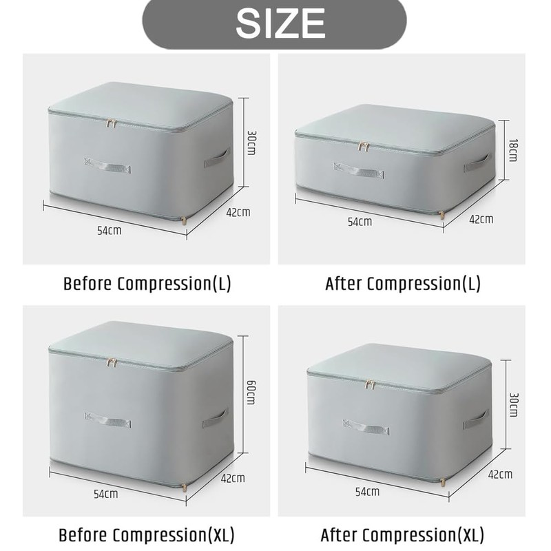 Space-saving compressing organiser, pack of 2 compressing bags, self-compressing movable