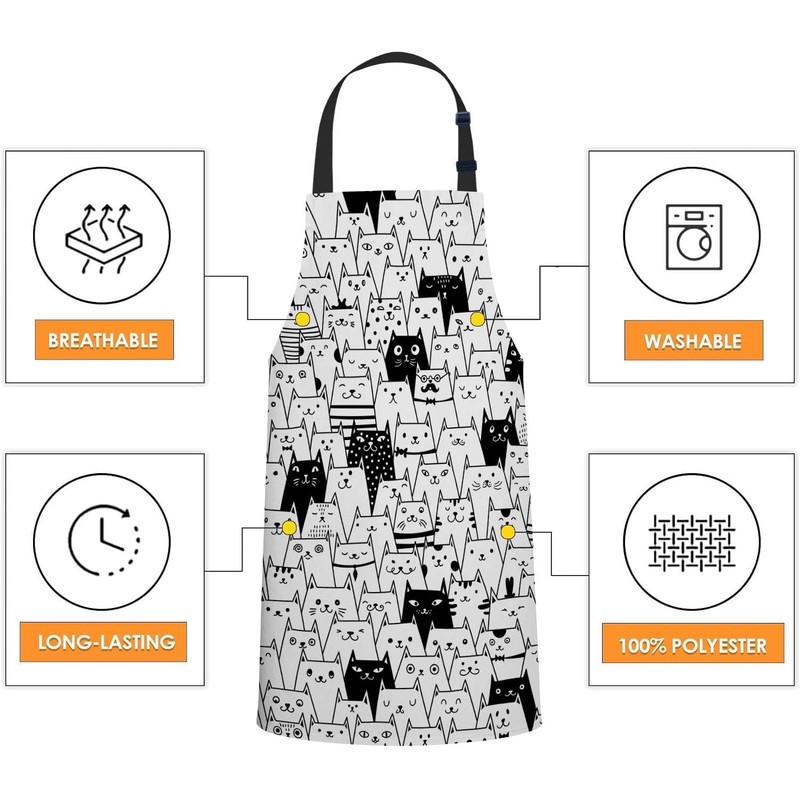 Smooffly Cute Cats Apron,Adjustable Neck Bib Apron for Men Women,Suitable