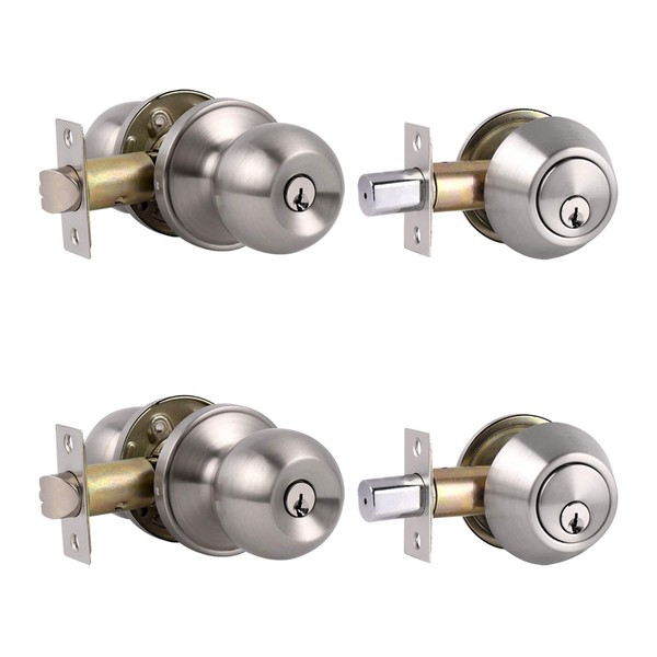 Probrico 2 Sets-Ball Style Entry Door Knobs with Double Cylinder