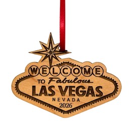 Las Vegas Christmas Ornament 2026 in Laser Cut Wood - Las Vegas Souvenirs and Gifts, Vegas Ornament - Comes in a Gift Box