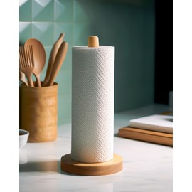 KitchLife Wooden Paper Towel Holder Countertop - Solid Beechwood Paper Towel Dispenser Stand with Anti-Skid Base