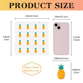CREATCABIN 128Pcs Pineapple Stickers Fruit Decal Self-Adhesive Waterproof Sticker Round Bulk Cartoon Yellow Stickers for Water Bottles Laptop Luggage Cup Computer Diary Skateboard 2.5x2.5cm