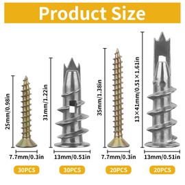100 Stück Gipskartondübel,Selbstbohrender Rigips Dübel mit Schrauben,Hohlraumdübel Set,Rigips Dübel für Schwere Lasten,Trockenbau Dübel zur Befestigung In Beton, Ziegeln, Gipsbauplatten Uvm