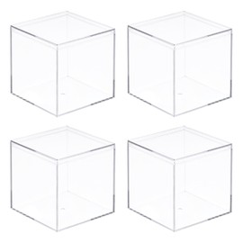 MECCANIXITY Clear Acrylic Plastic Storage Box Square Cube Display Case with Lid, 6.1x6.1x6.1cm Container Box for Small Item, Pack of 4