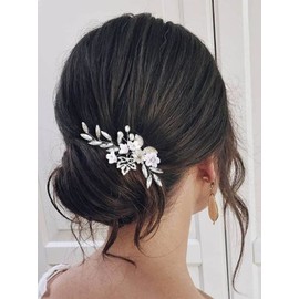 Easedaily - Horquilla para el pelo para novia, diseño de flores y perlas, color plateado