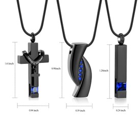 Hearbeingt 3 Pack Cremation Jewelry Urn Necklace for Ashes for Women Men, Cross Infinity Bar Urn Pendants for Human Ashes Adult Memorial Lockets Ash Jewelry (Blue Stone)