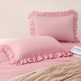 Horbaunal 2 Pack Pink Ruffle Pillowcases King Size, 20" x 36" Ruffle Pillow Covers Ultra Soft Microfiber Ruffled Fringe Pillow Shams, Shabby Chic Pillow Cases