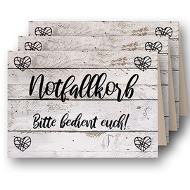 3 x Card Emergency Basket Folded to A6 Sign for Standing Wedding Party (Shabby Chic)