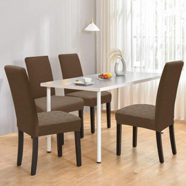 YSTELLAA Chair Covers, Set of 6, Stretch Chair Covers, Universal Seat Cover, Washable and Removable, Decoration Chair Cover for Home, Banquet, Office, Wedding Decorations, Brown