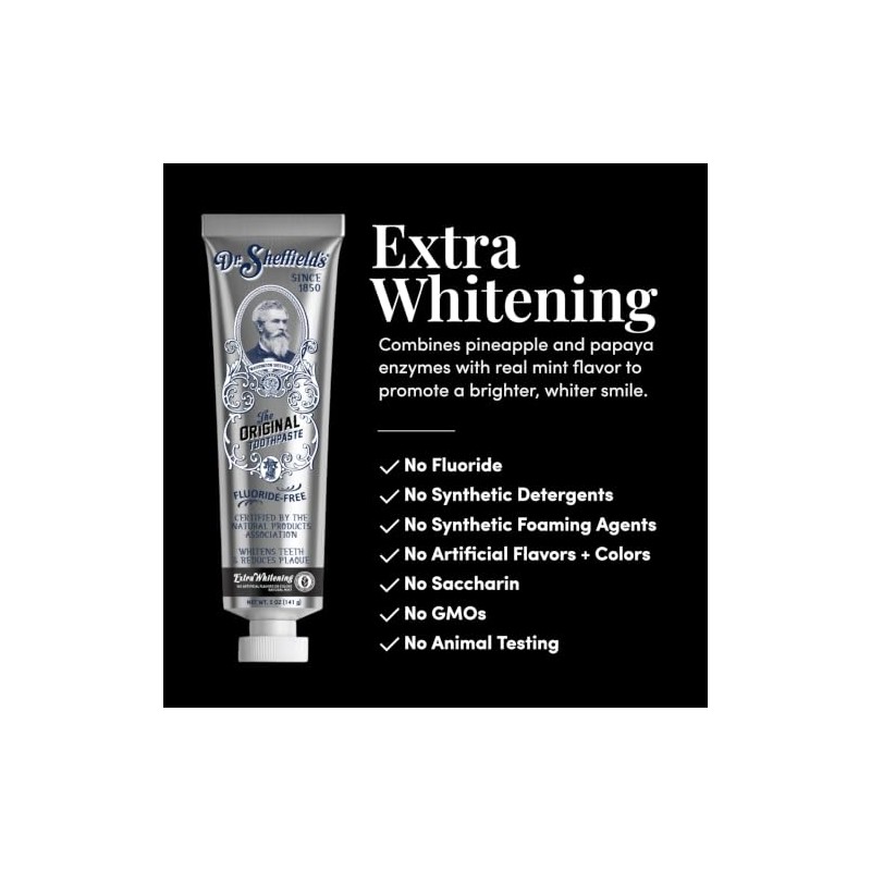 Dr. Sheffield's Fluoride Free Whitening Toothpaste, Mint, No SLS, 2-Pack